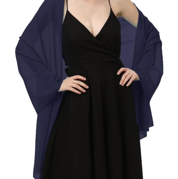 Sheer navy shawl / scarf / wrap - Picture 3 of 3
